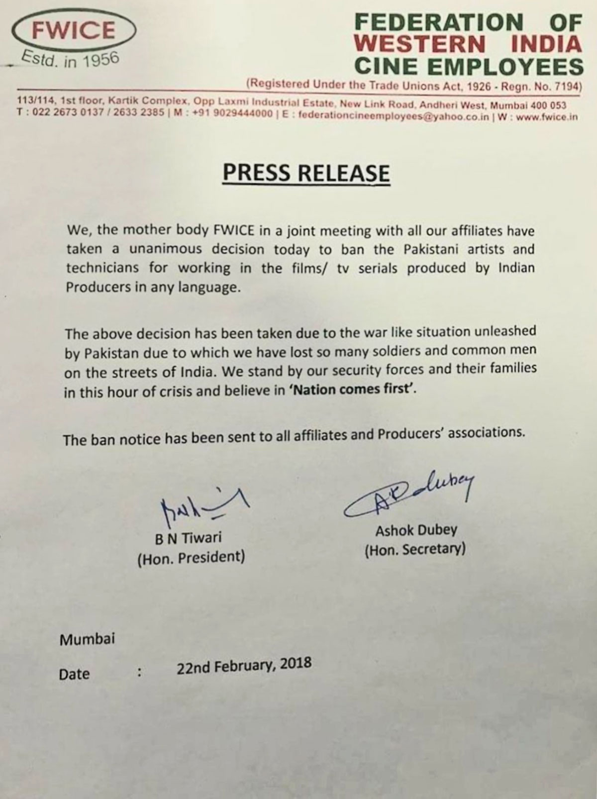 INDIA OFFICIALLY BANS PAKISTANI ARTISTS!