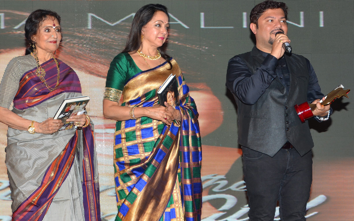 Vyjainthimala launches Ram Kamal Mukherjee’s biography on Hema Malini in London