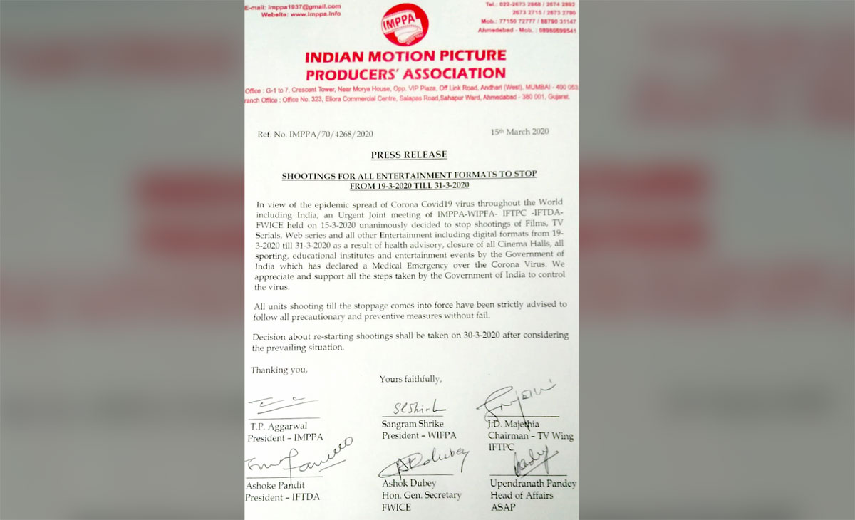 Due to Corona virus threat, no shoots from 19th march