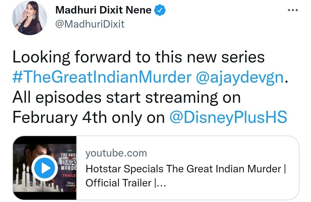 Madhuri Dixit and many other B-Town stars give a thumbs up to the trailer of a sizzling murder mystery, ‘The Great India Murder’!
