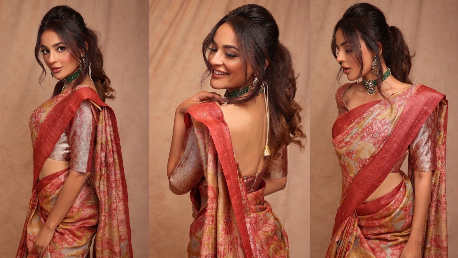 Seerat Kapoor elegantly flaunts her curvaceous figure in a floral saree!