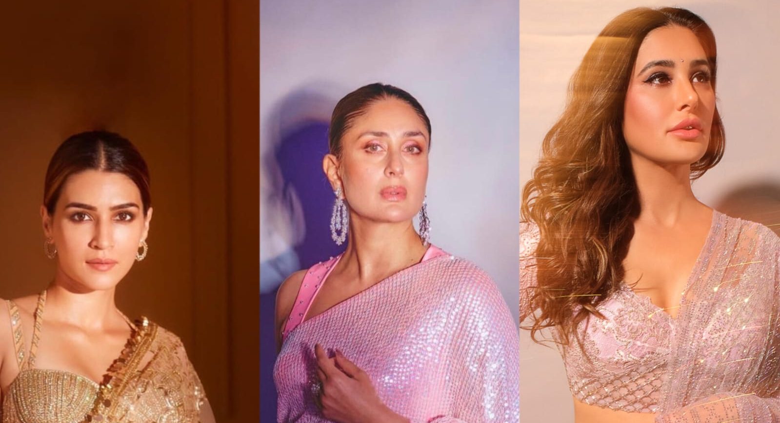 Actresses including #NargisFakhri, #KritiSanon, #KareenaKapoorKhan who are setting the sequin saree trend!