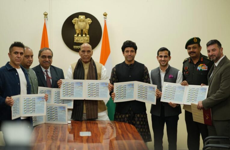 Hon’ble Raksha Mantri Shri Rajnath Singh Ji unveils My Stamp based on the Rezang La War Memorial Launched Makers of ‘120 Bahadur’!